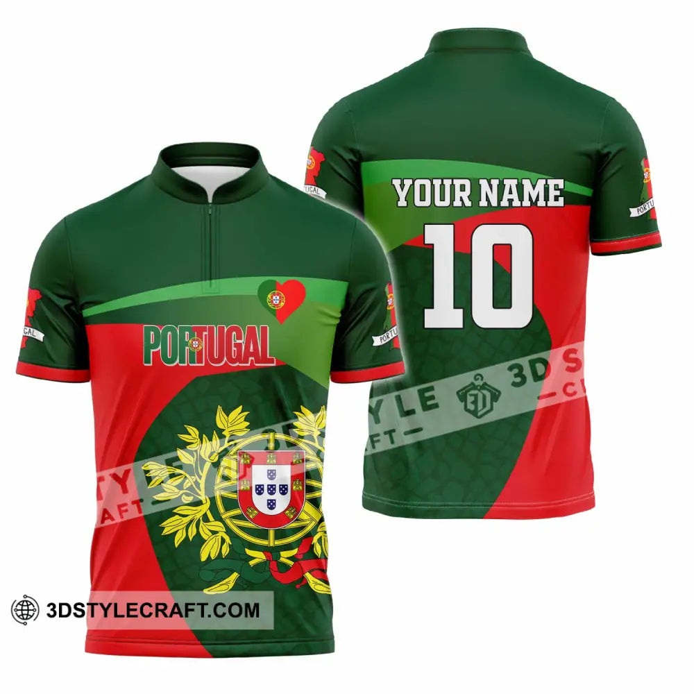 Unisex Shirt - Custom Portugal 3D Shirt Zipper Polo Shirt / S T-shirt