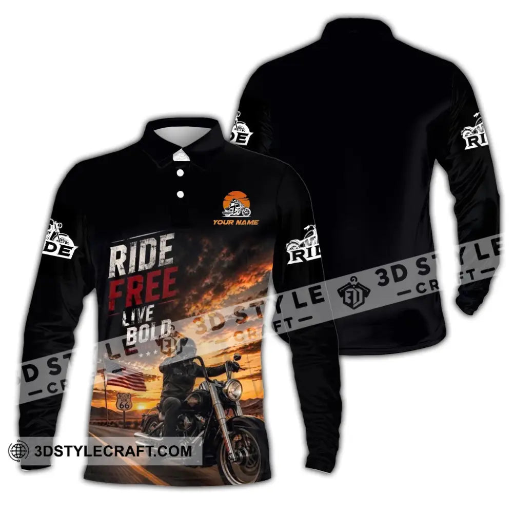 Unisex Shirt - Custom Ride Free Live Bold Shirt - Long Sleeve Polo / S - T-shirt