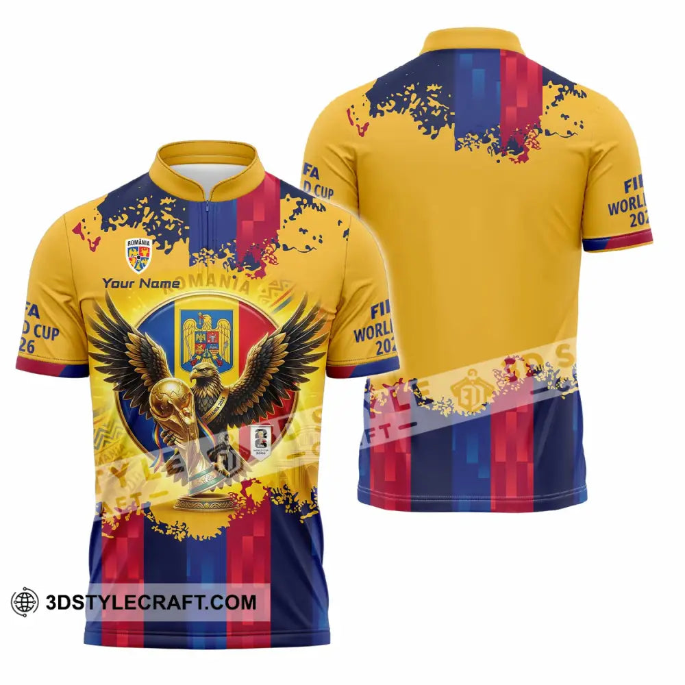 Unisex Shirt - Custom Romania World Cup 2026 3D Shirt Zipper Polo Shirt / S T-shirt