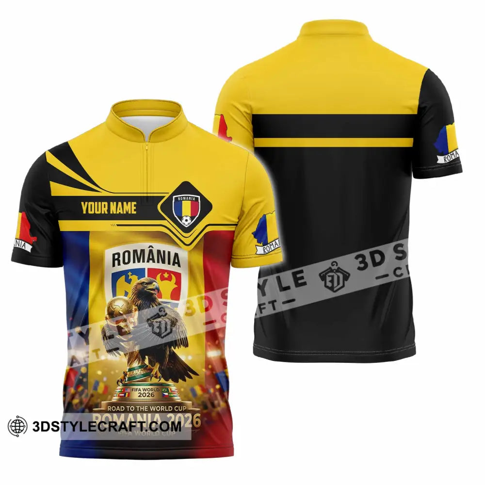 Unisex Shirt - Custom Romania World Cup 2026 3D Shirt Zipper Polo Shirt / S T-shirt