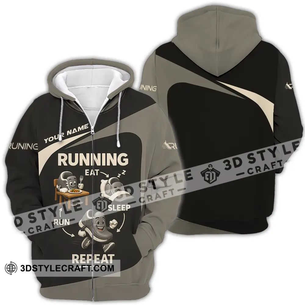 Unisex Shirt - Custom Run Eat Sleep And Repeat Running Lover Runner Shirt Zipper Hoodie / S T-shirt