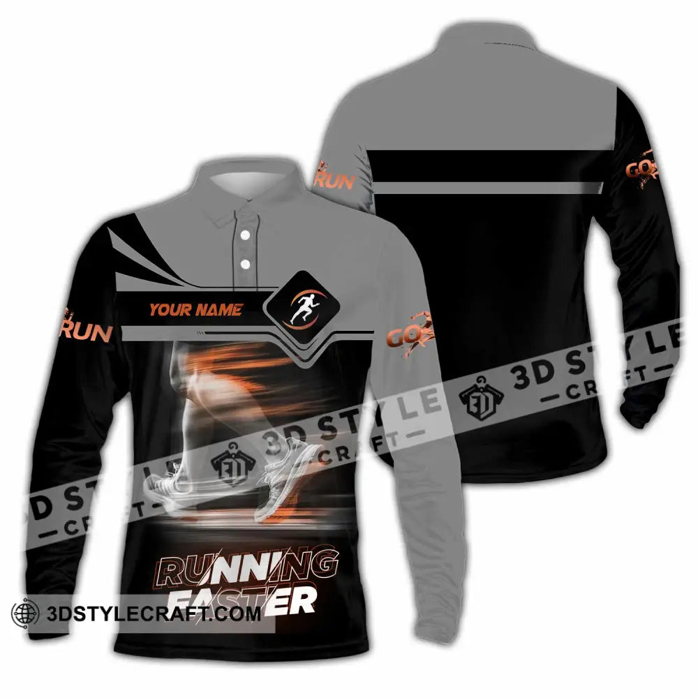 Unisex Shirt - Custom Running Faster 3D Shirt - Long Sleeve Polo / S - T-shirt