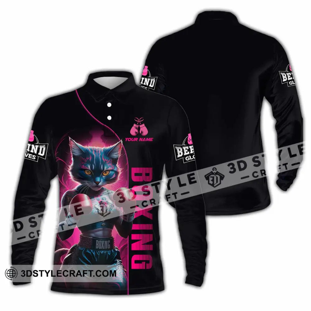 Unisex Shirt - Custom Sexy Boxing Cat Boxing Lover Shirt Long Sleeve Polo / S T-shirt
