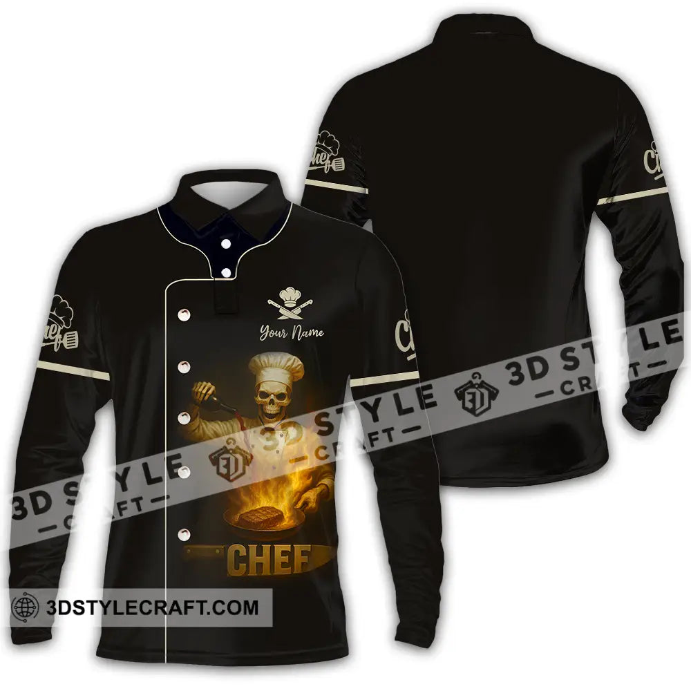Unisex Shirt - Custom Skeleton Chef Shirt Long Sleeve Polo / S T-shirt