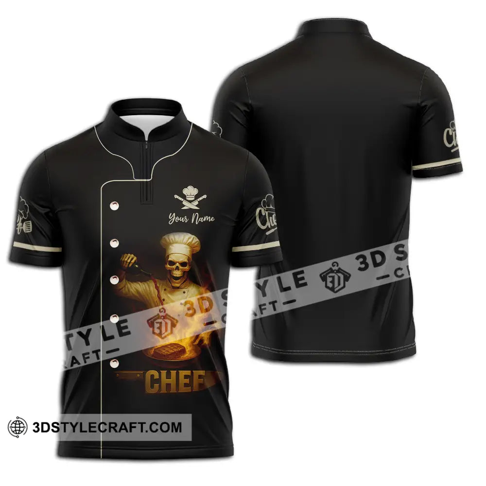 Unisex Shirt - Custom Skeleton Chef Shirt Zipper Polo Shirt / S T-shirt