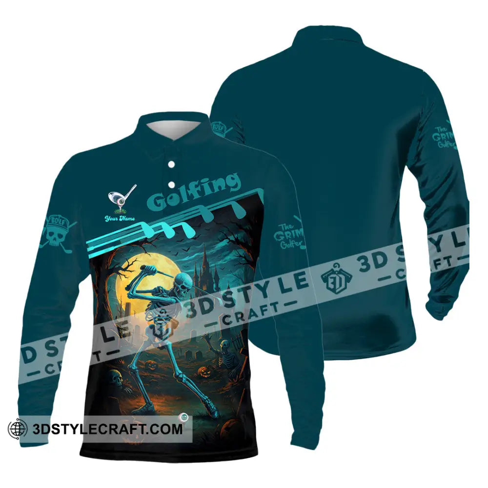 Unisex Shirt - Custom Skeleton Golfing Golf Player Shirt Long Sleeve Polo / S T-shirt