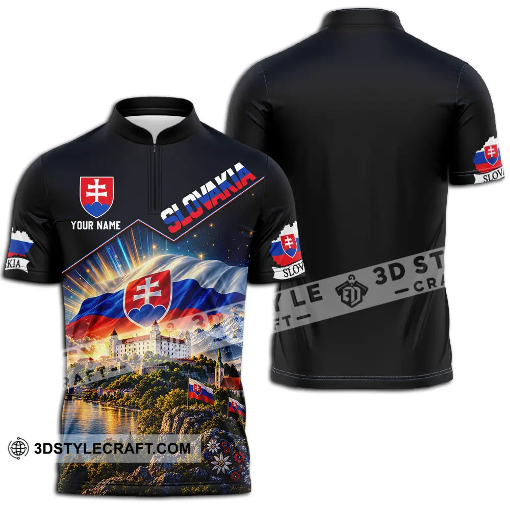 Unisex Shirt - Custom Slovakia Shirt - Zipper Polo Shirt / S - T-shirt