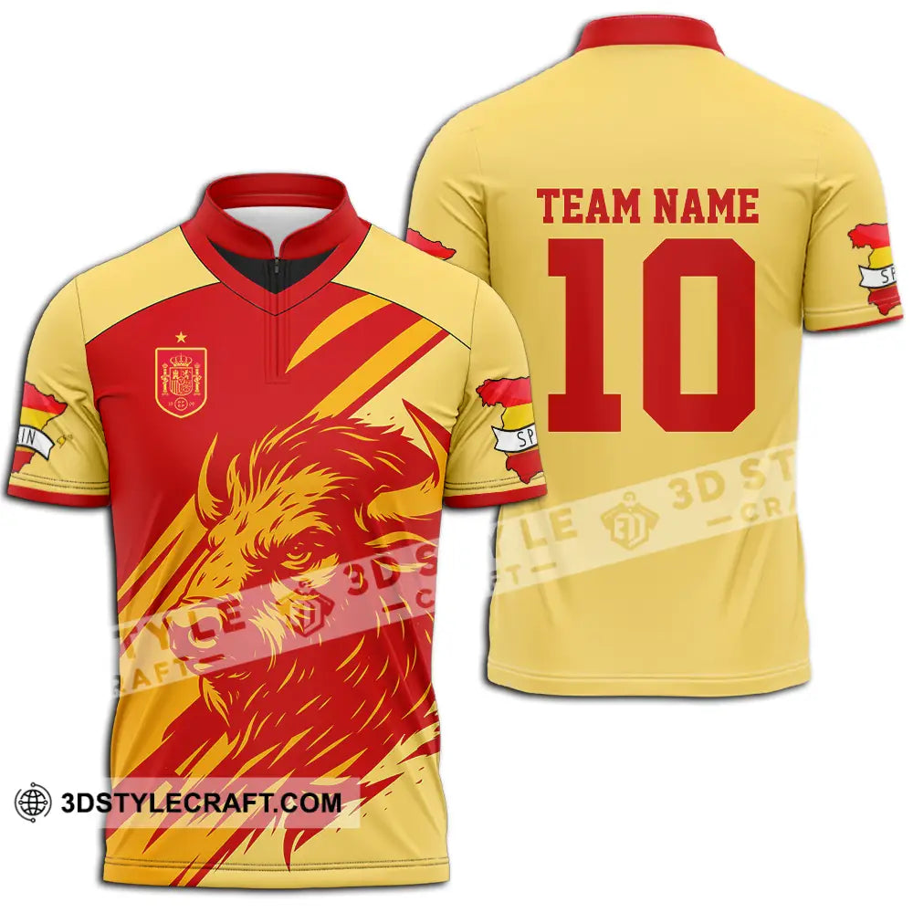 Unisex Shirt - Custom Spain 3D Shirt Zipper Polo Shirt / S T-shirt