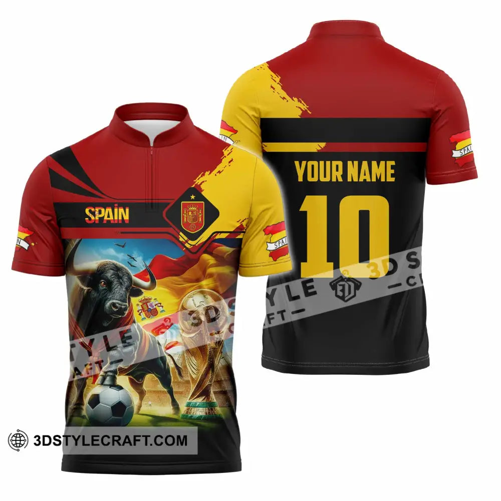 Unisex Shirt - Custom Spain 3D Shirt Zipper Polo Shirt / S T-shirt