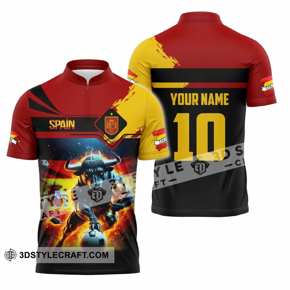 Unisex Shirt - Custom Spain 3D Shirt Zipper Polo Shirt / S T-shirt