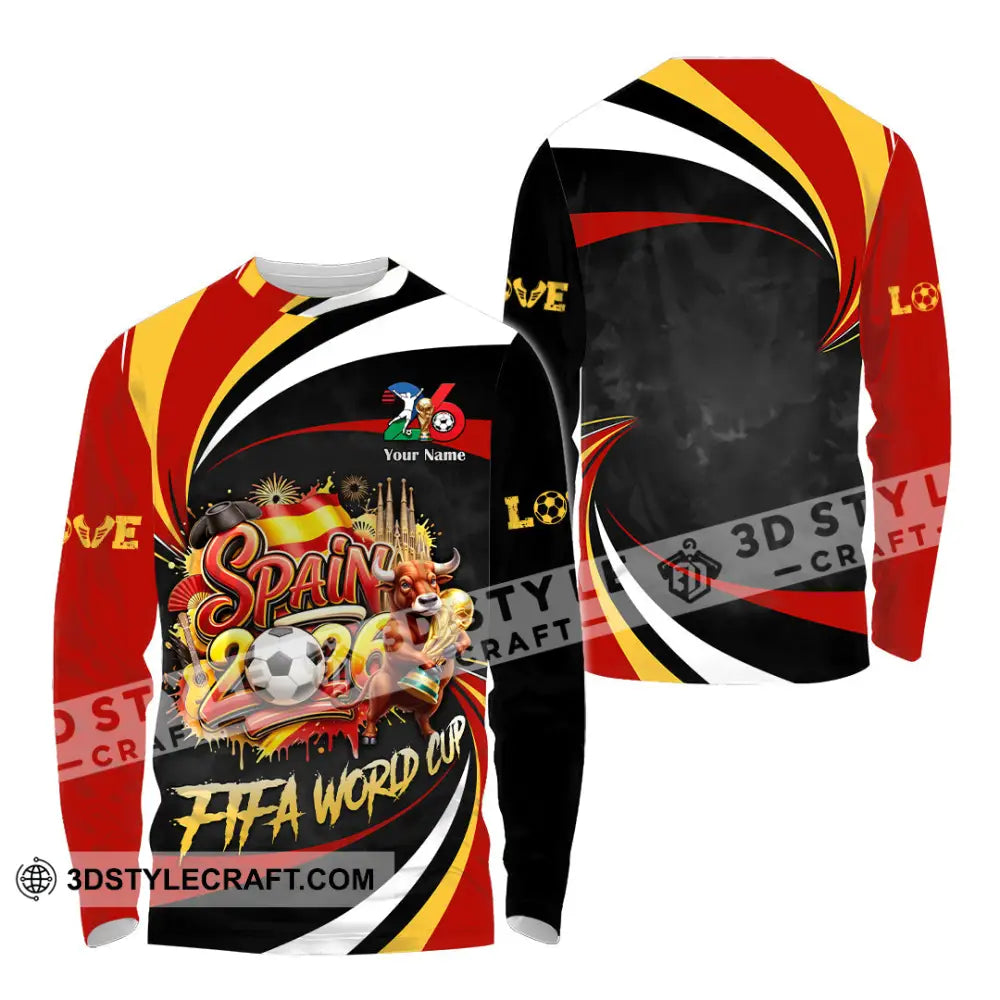 Unisex Shirt - Custom Spain Fifa World Cup 2026 3D Shirt Long Sleeve Shirt / S T-shirt