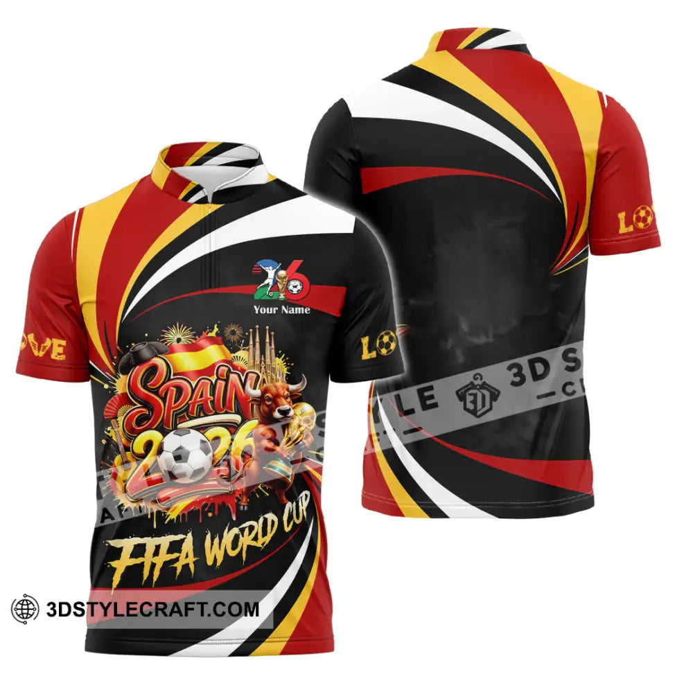Unisex Shirt - Custom Spain Fifa World Cup 2026 3D Shirt Zipper Polo Shirt / S T-shirt