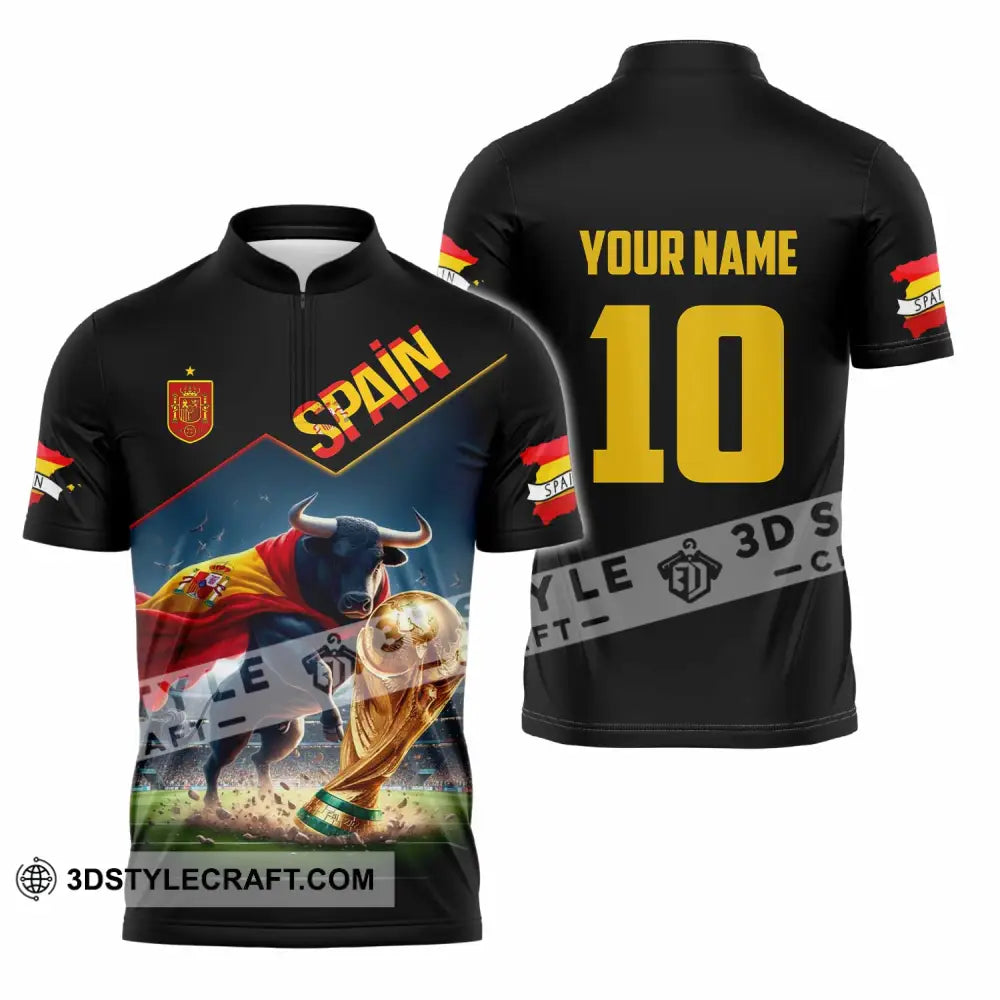 Unisex Shirt - Custom Spain World Cup 2026 3D Shirt Zipper Polo Shirt / S T-shirt