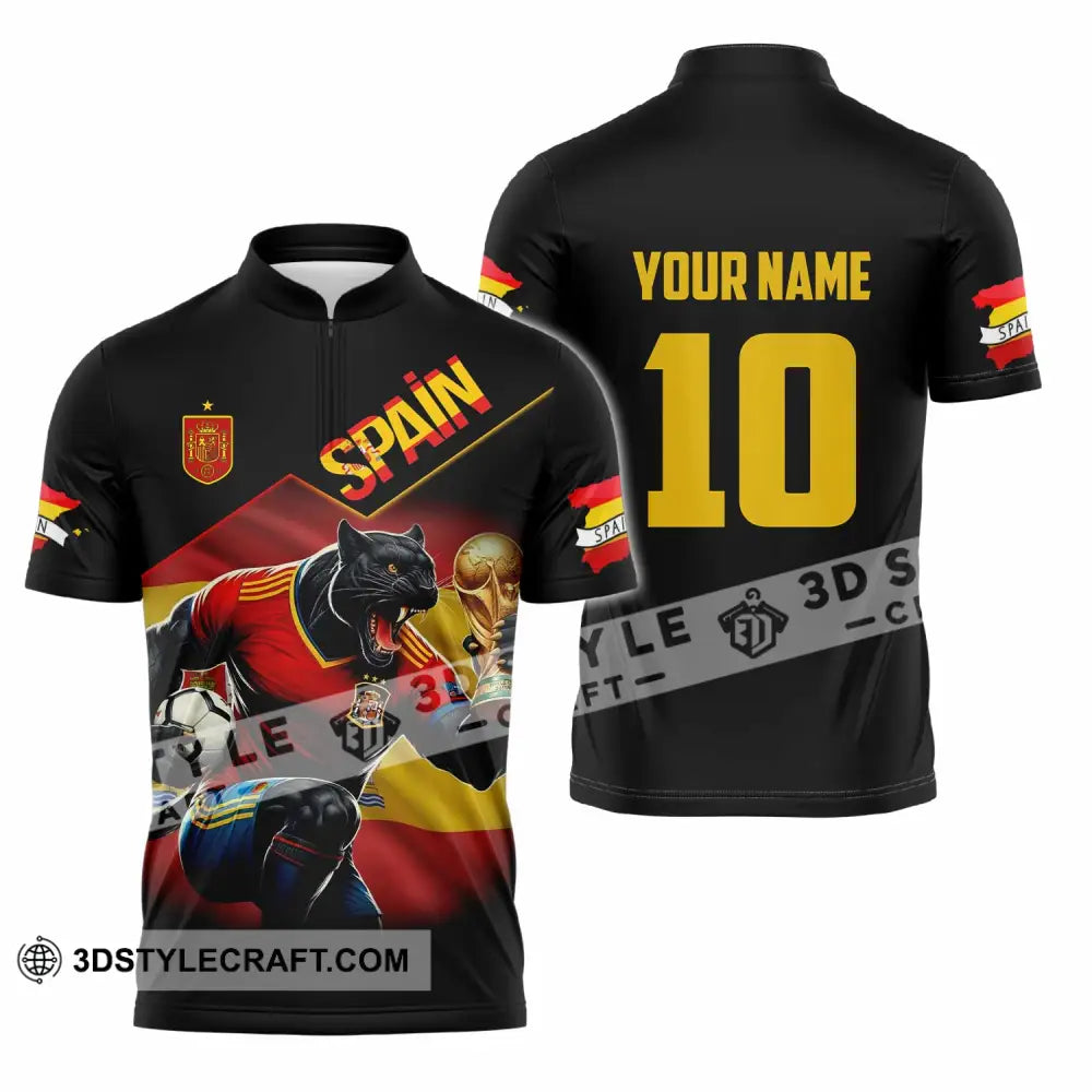 Unisex Shirt - Custom Spain World Cup 3D Shirt Zipper Polo Shirt / S T-shirt