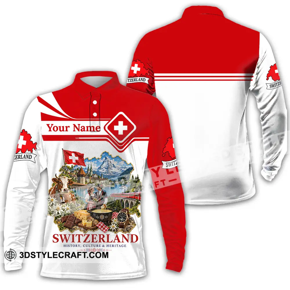 Unisex Shirt - Custom Switzerland Shirt - Long Sleeve Polo / S - T-shirt