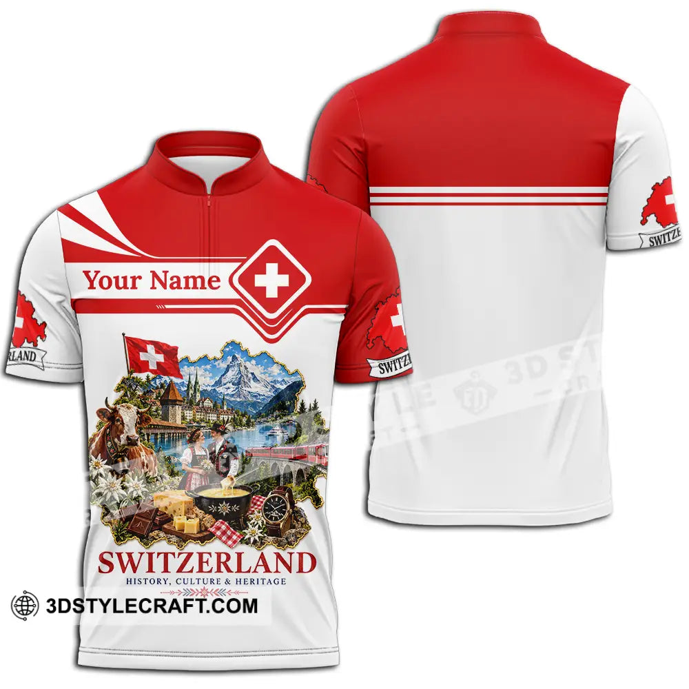 Unisex Shirt - Custom Switzerland Shirt - Zipper Polo Shirt / S - T-shirt