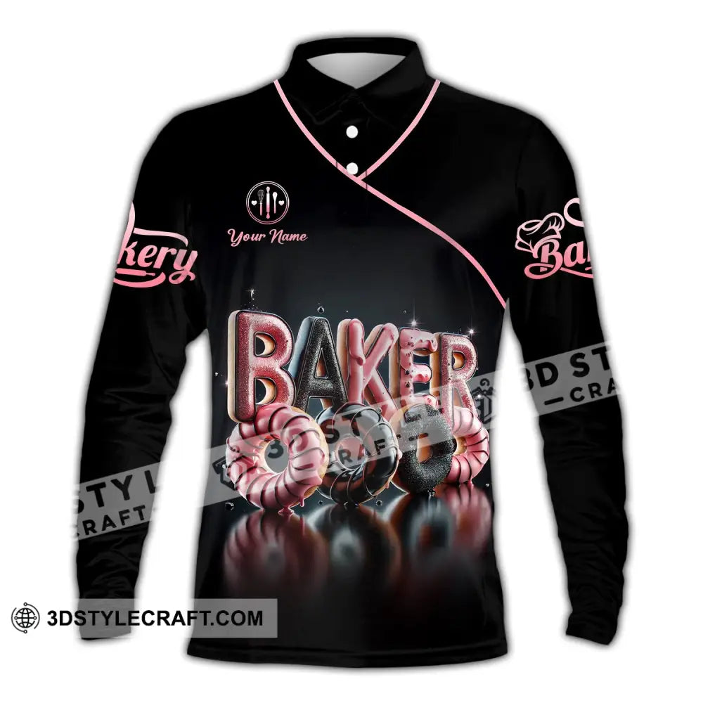 Unisex Shirt - Custom Text Baker Donuts Long Sleeve Polo / S T-Shirt