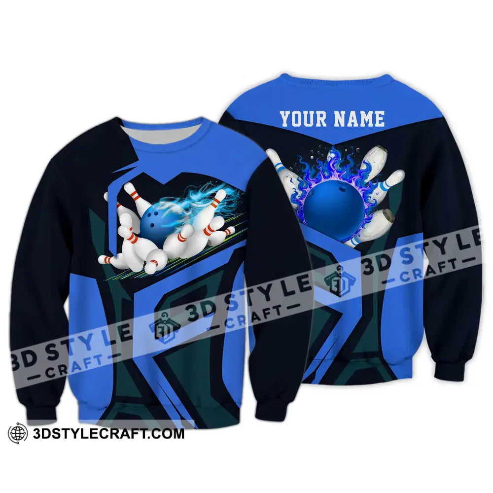 Unisex Shirt - Custom Text Blue Bowling Player Sport Long Sleeve / S T-Shirt