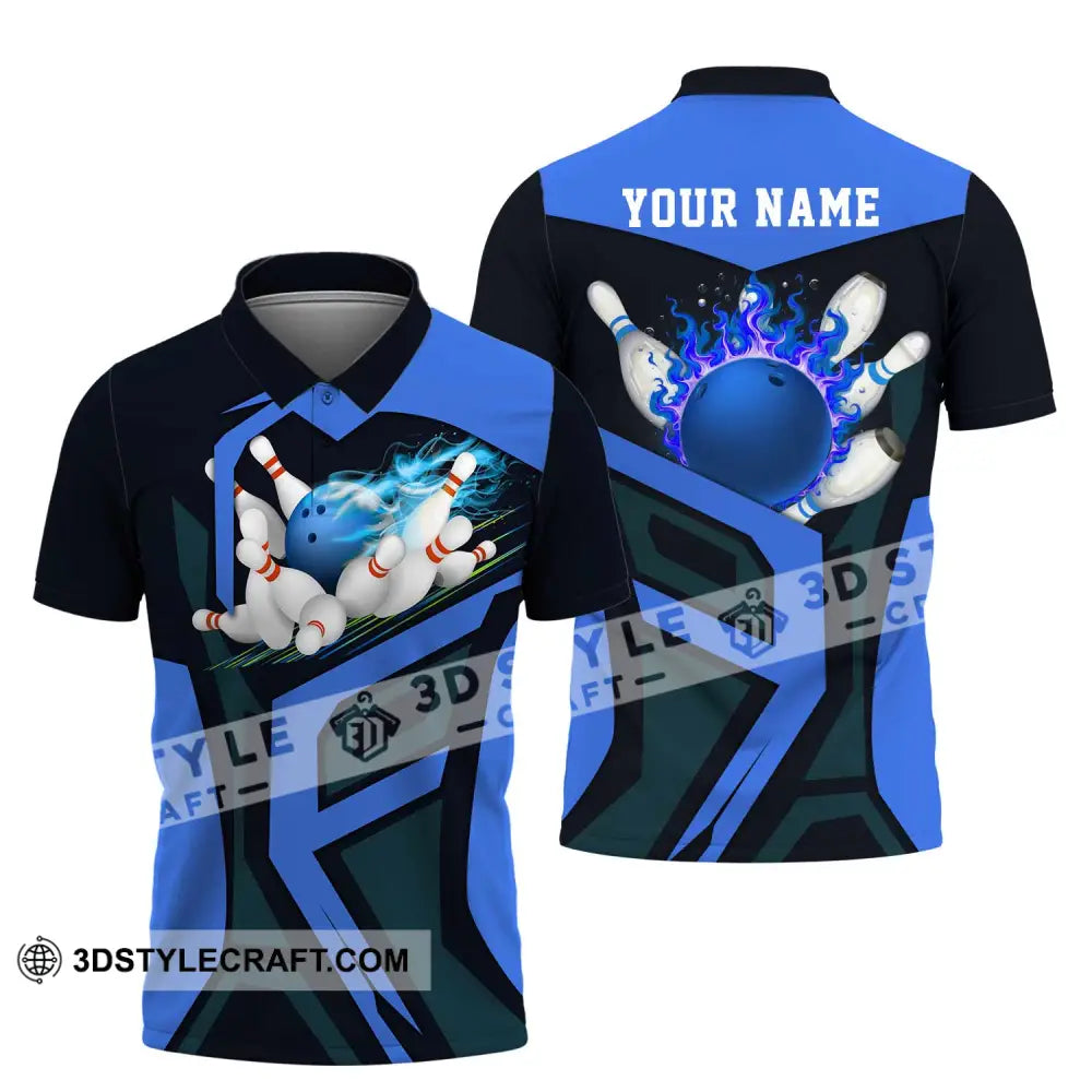 Unisex Shirt - Custom Text Blue Bowling Player Sport Polo / S T-Shirt