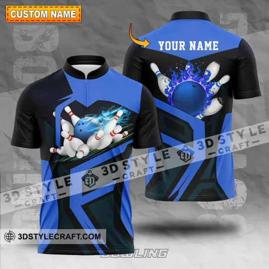 Unisex Shirt - Custom Text Blue Bowling Player Sport Shirt style option 1