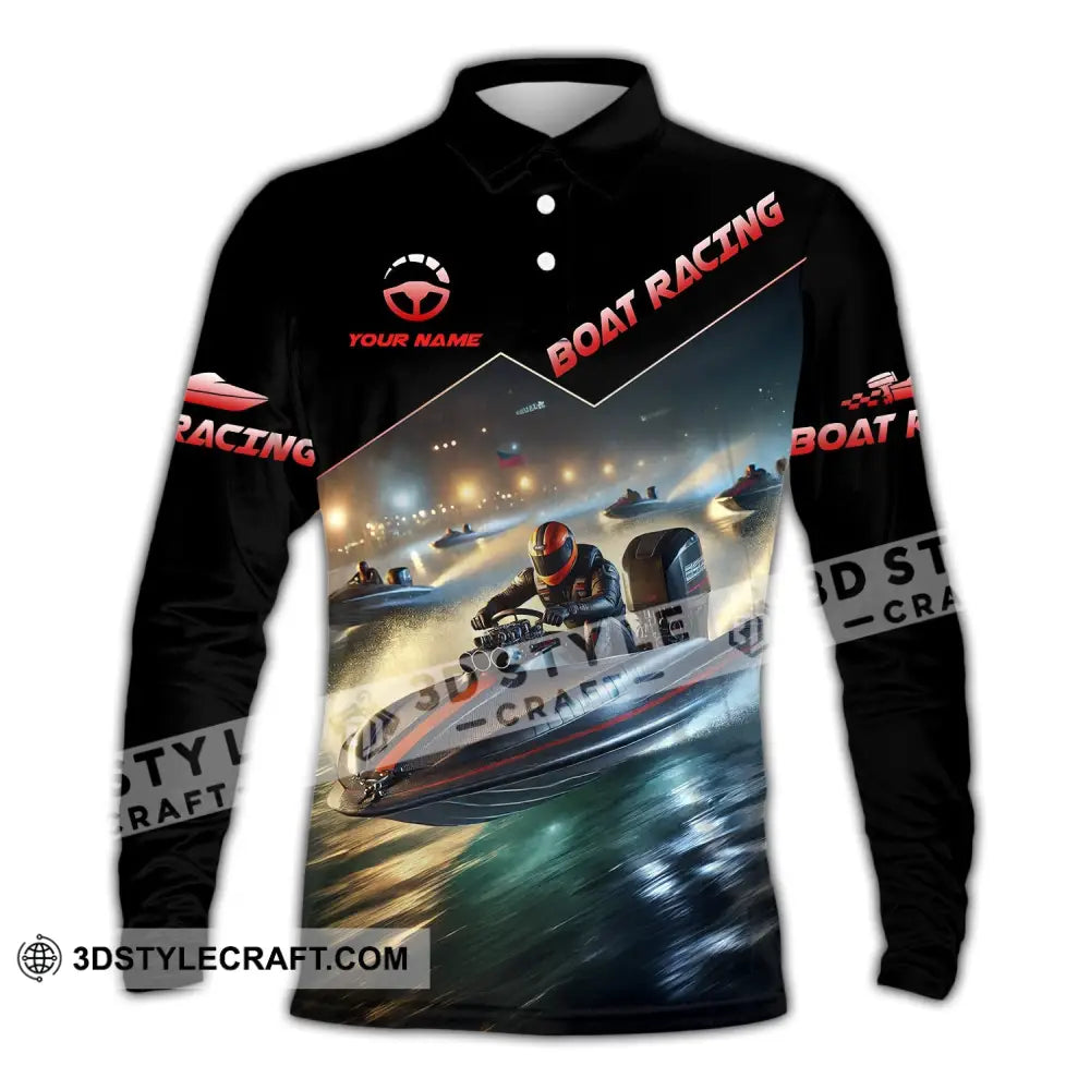 Unisex Shirt - Custom Text Boat Racing Long Sleeve Polo / S T-Shirt