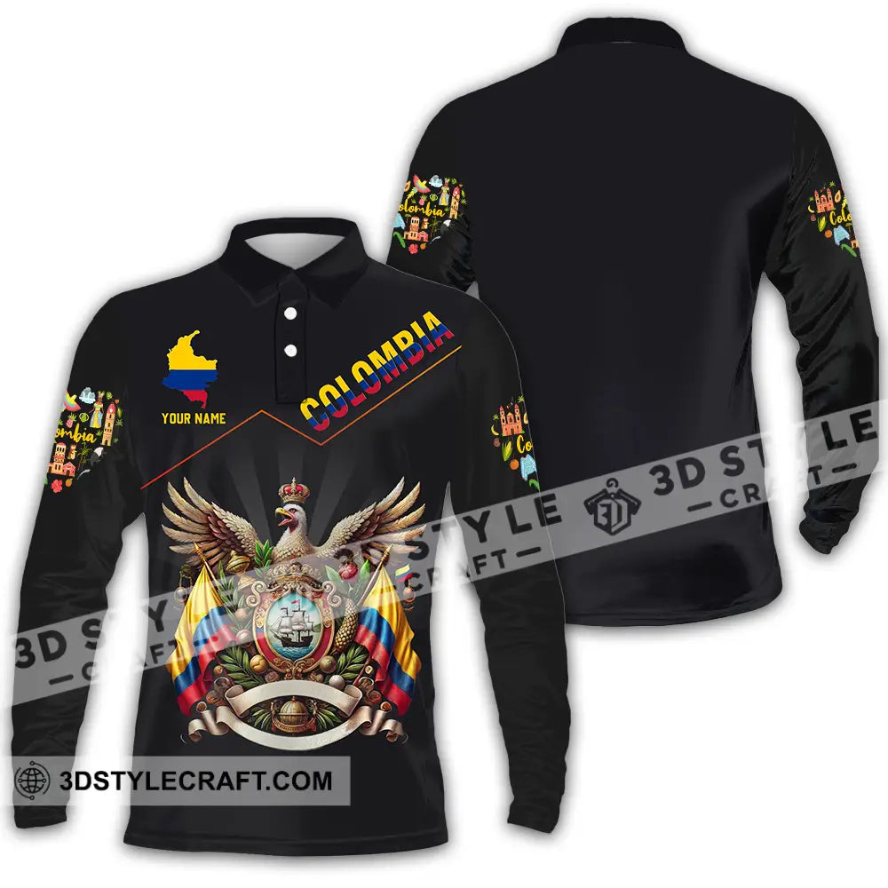 Unisex Shirt - Custom Text Colombia Long Sleeve Polo / S T-Shirt
