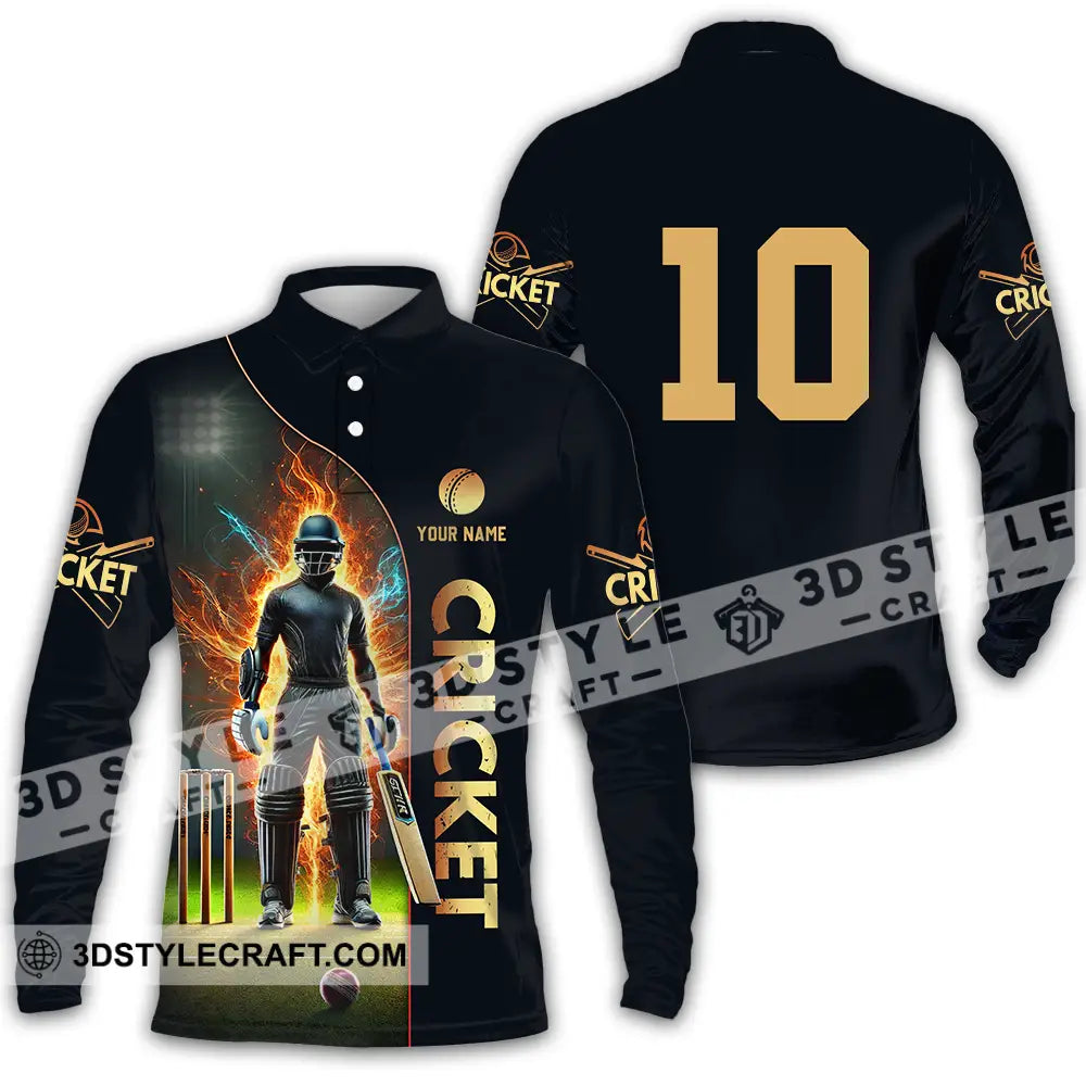Unisex Shirt - Custom Text Shirt Cricket Shirt Long Sleeve Polo / S T-shirt