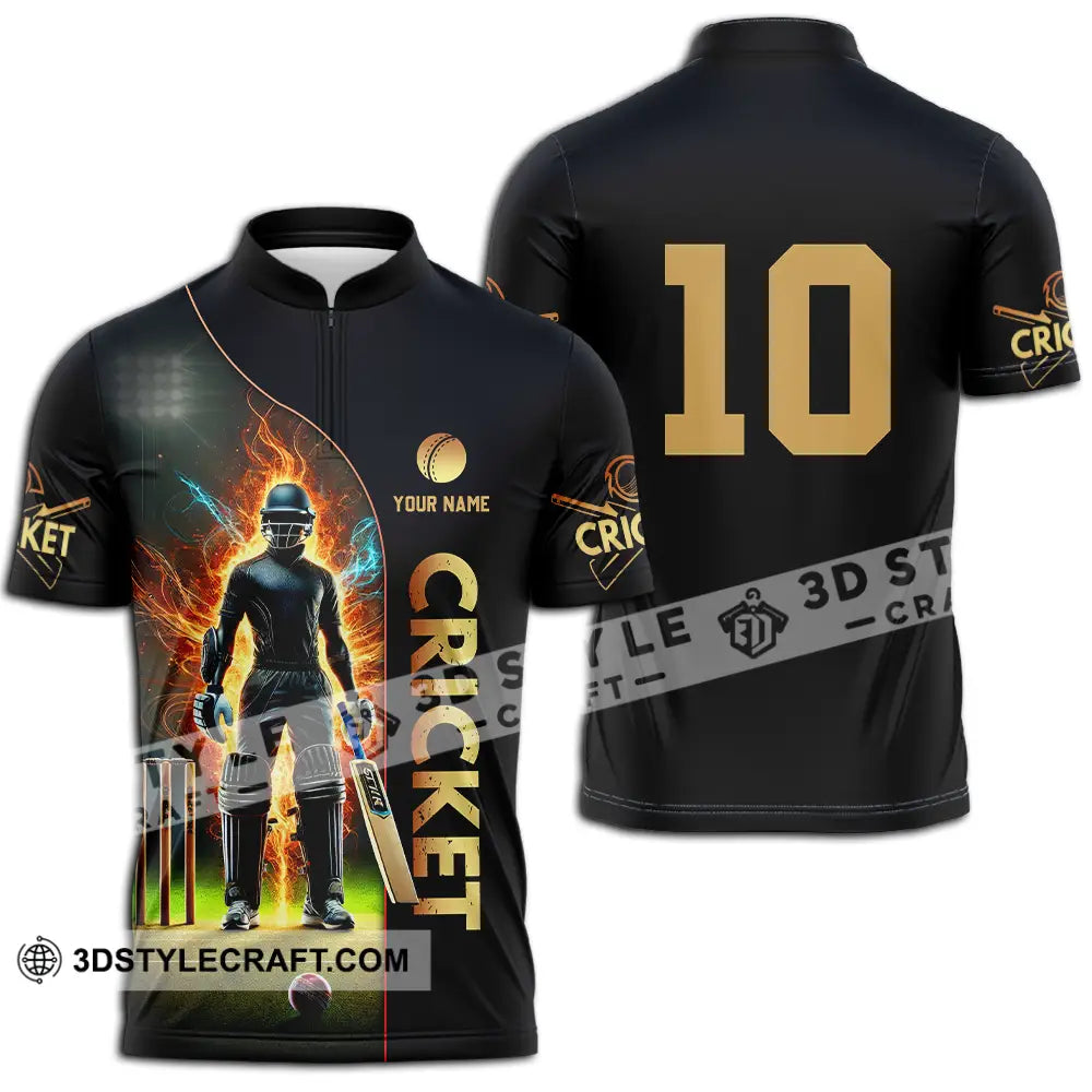 Unisex Shirt - Custom Text Shirt Cricket Shirt Zipper Polo Shirt / S T-shirt
