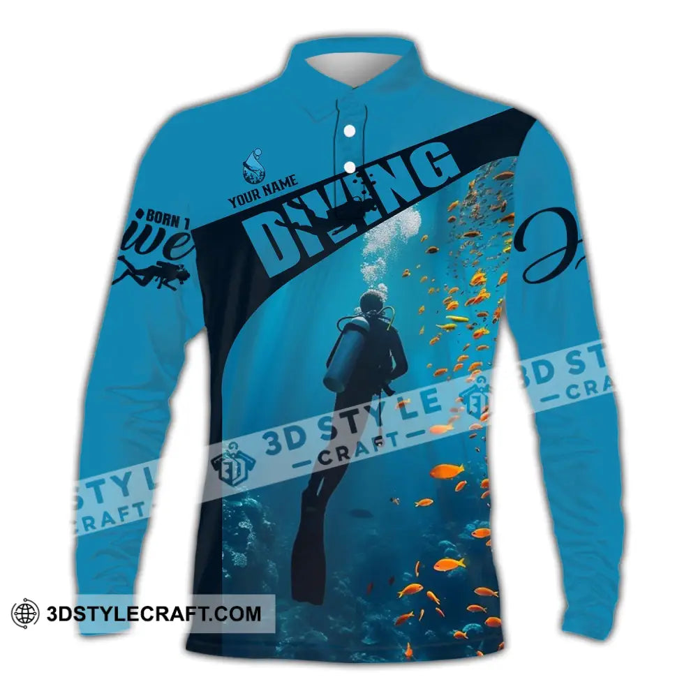 Unisex Shirt - Custom Text Diving Long Sleeve Polo / S T-Shirt