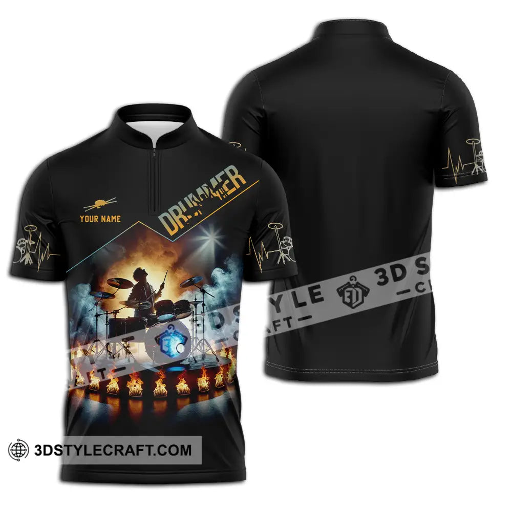 Unisex Shirt - Custom Text Drummer Zipper Polo / S T-Shirt