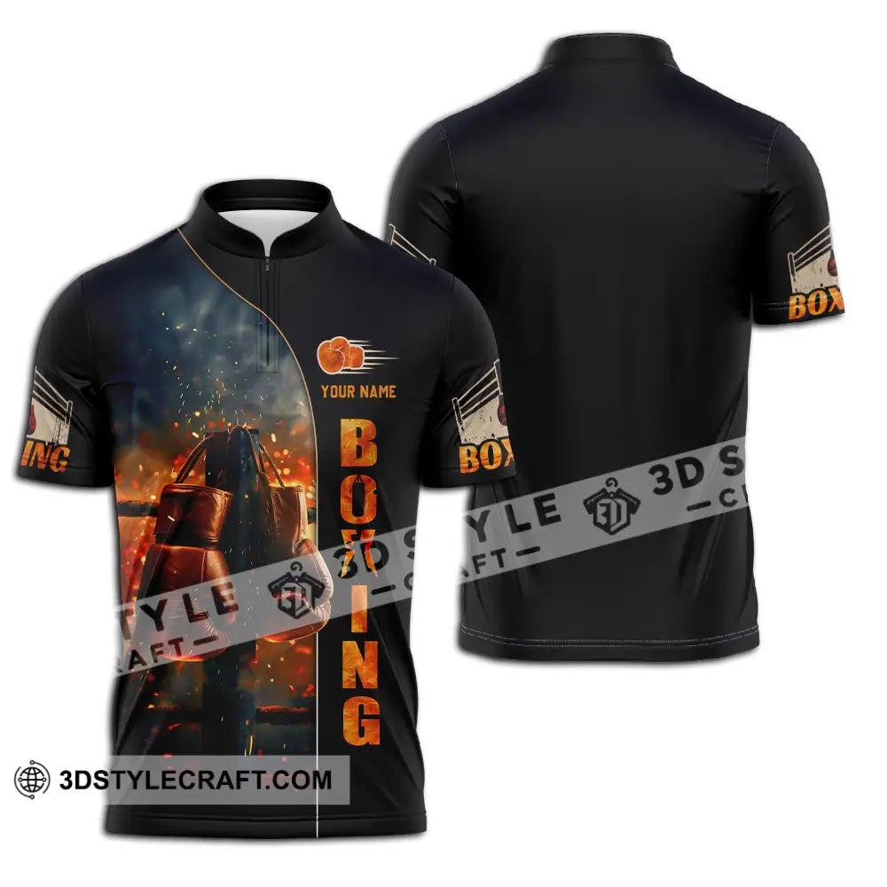 Unisex Shirt - Custom Text Fire Boxing Zipper Polo / S T-Shirt
