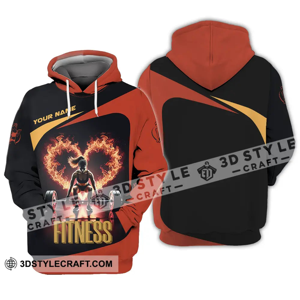 Unisex Shirt - Custom Text Fitness Fire Heart Hoodie / S T-Shirt