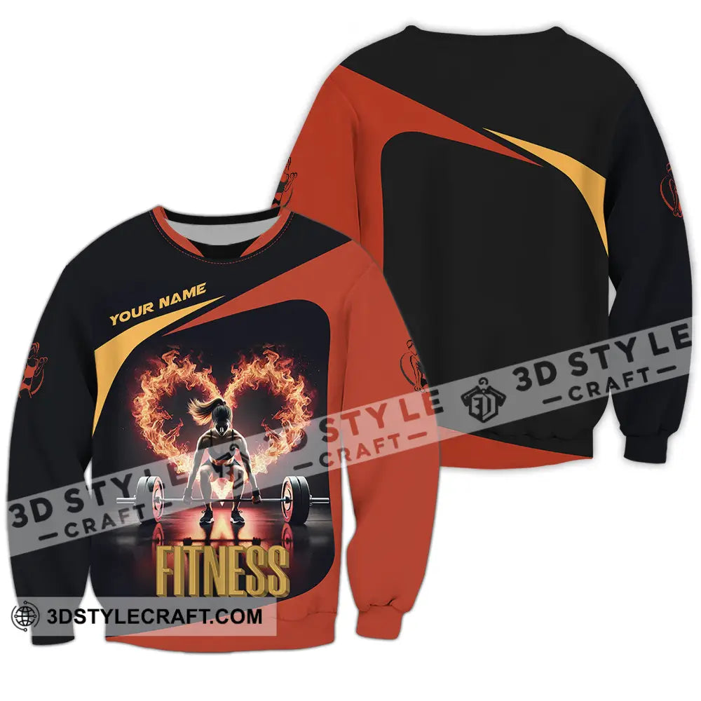 Unisex Shirt - Custom Text Fitness Fire Heart Long Sleeve / S T-Shirt