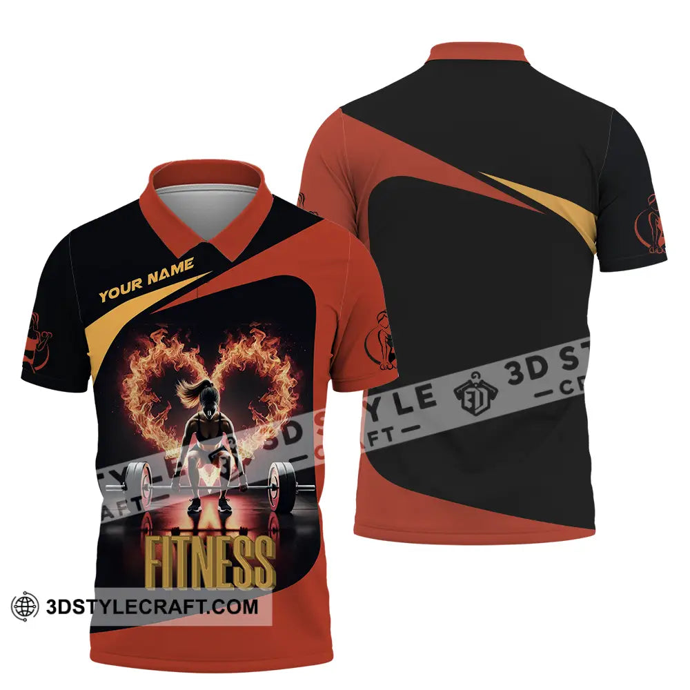 Unisex Shirt - Custom Text Fitness Fire Heart Polo / S T-Shirt