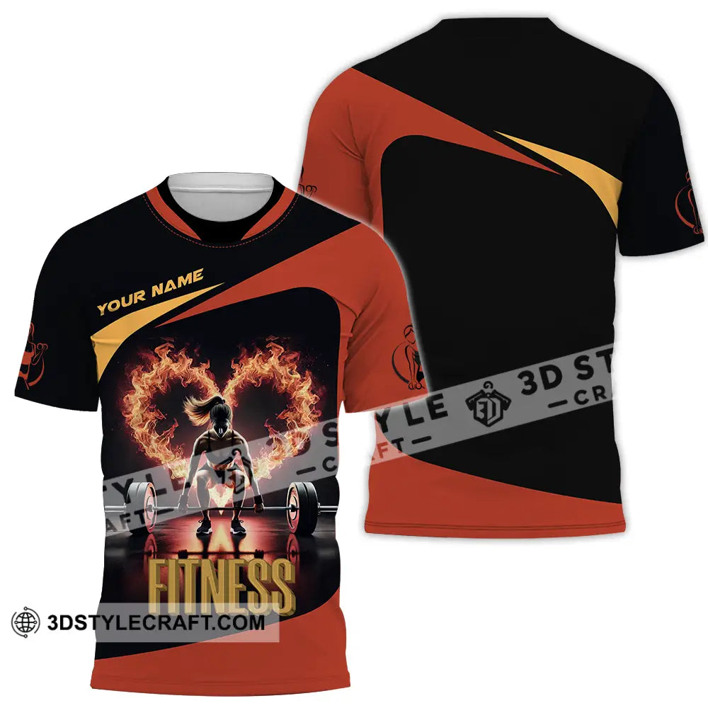 Unisex Shirt - Custom Text Fitness Fire Heart T-Shirt