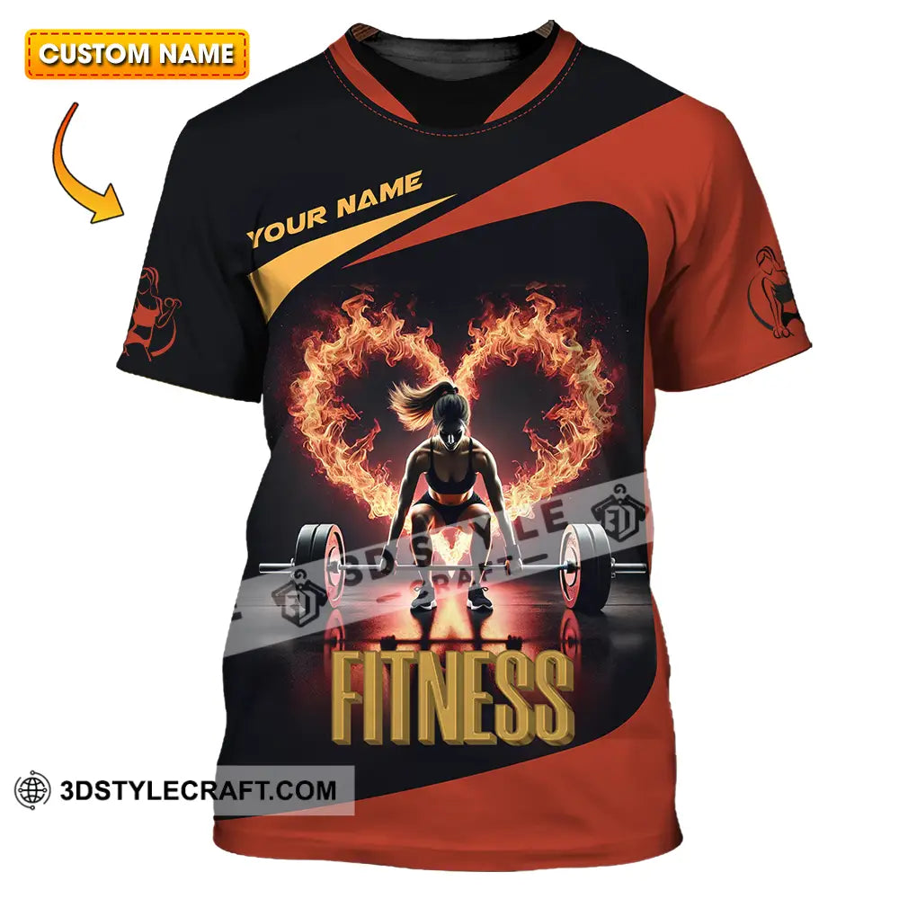 Unisex Shirt - Custom Text Fitness Fire Heart T-Shirt