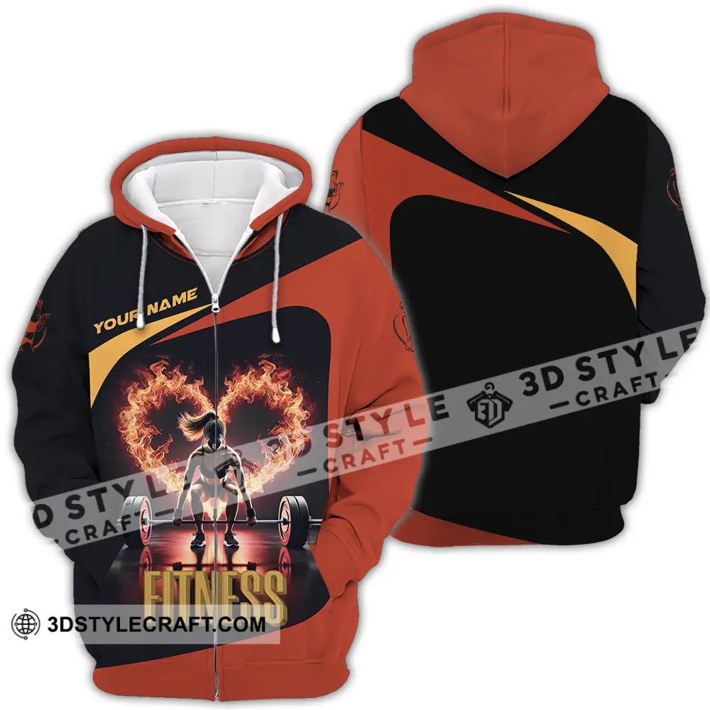 Unisex Shirt - Custom Text Fitness Fire Heart Zipper Hoodie / S T-Shirt