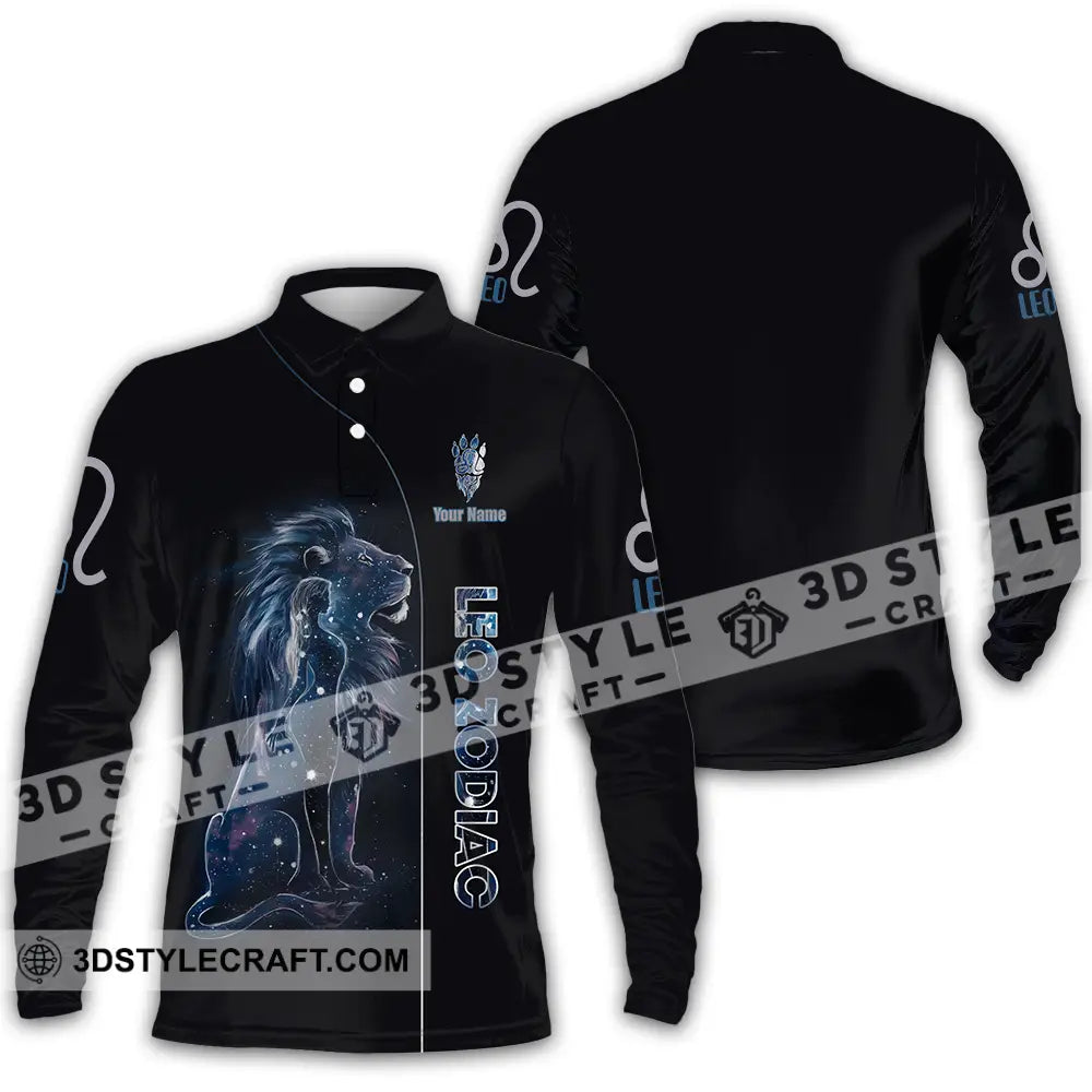 Unisex Shirt - Custom Text Leo Zodiac Long Sleeve Polo / S T-Shirt