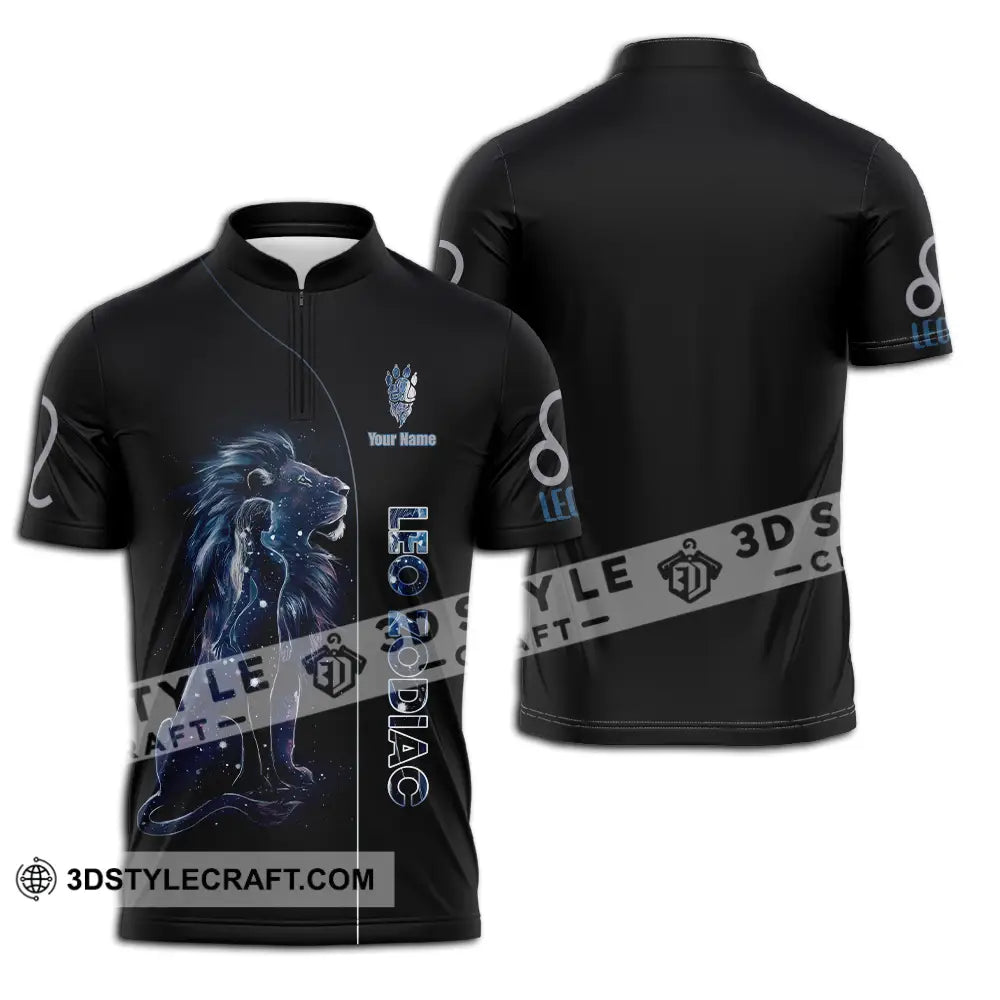 Unisex Shirt - Custom Text Leo Zodiac Zipper Polo / S T-Shirt