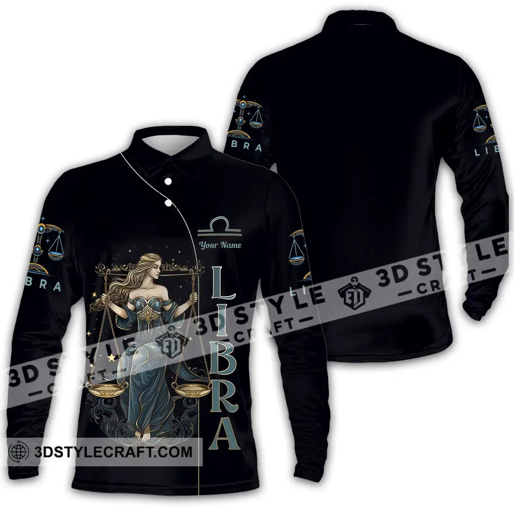Unisex Shirt - Custom Text Libra Long Sleeve Polo / S T-Shirt