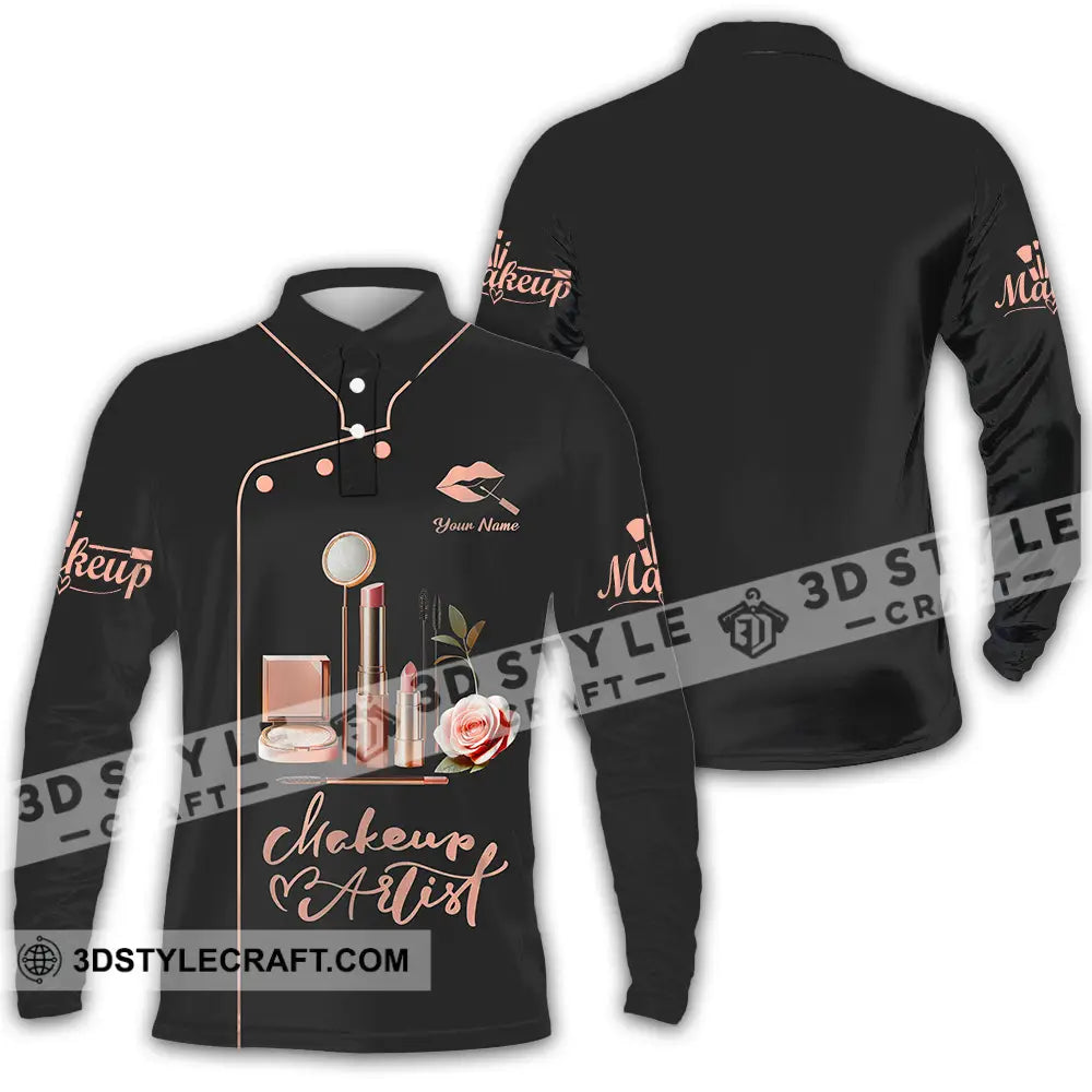 Unisex Shirt - Custom Text Shirt Make Up Artist Shirt Long Sleeve Polo / S T-shirt