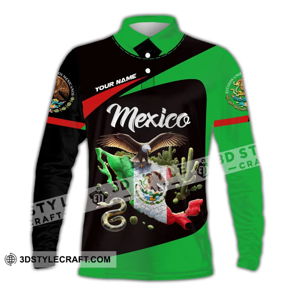 Unisex Shirt - Custom Text Mexico Long Sleeve Polo / S T-Shirt