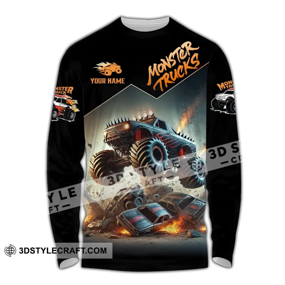 Unisex Shirt - Custom Text Monster Trucks Long Sleeve / S T-Shirt