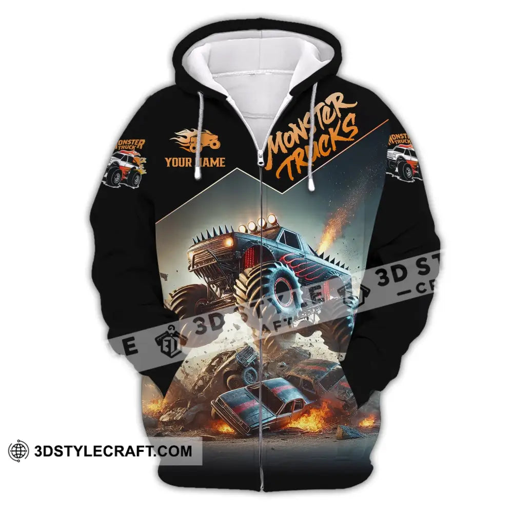 Unisex Shirt - Custom Text Monster Trucks Zipper Hoodie / S T-Shirt