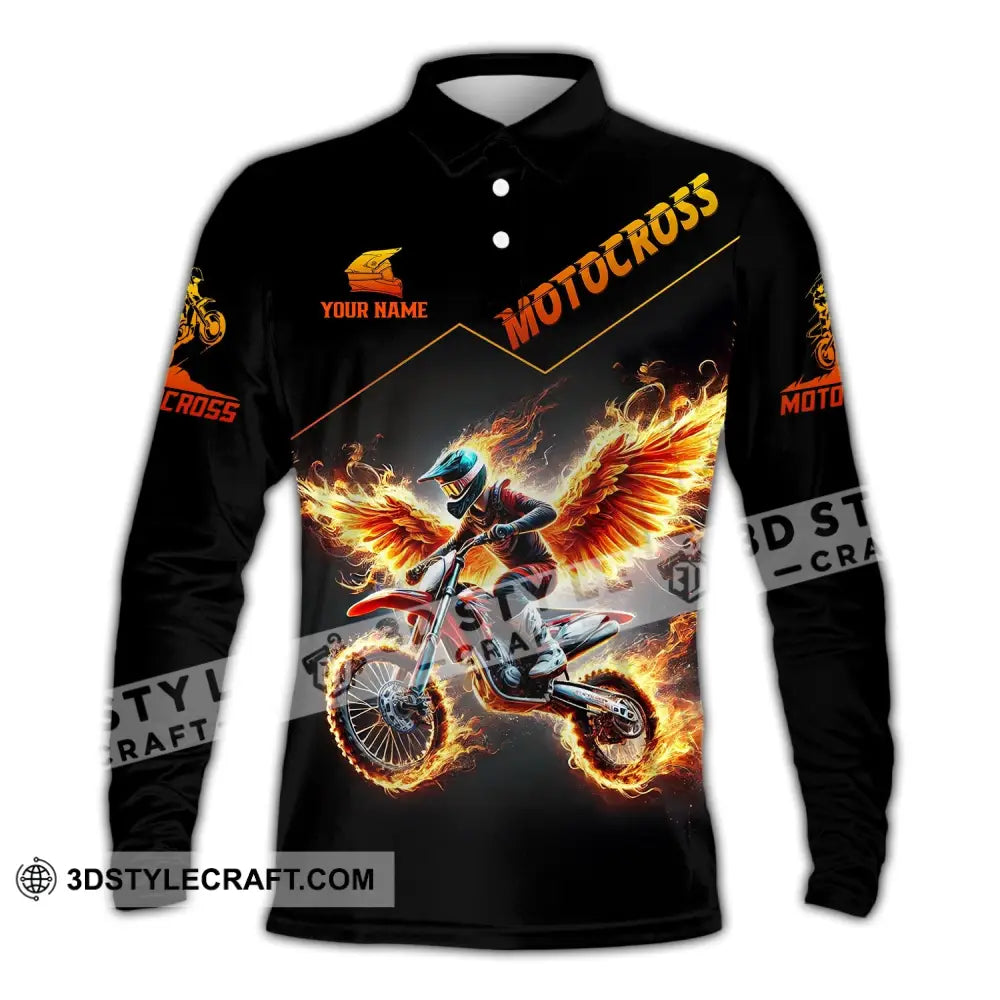 Unisex Shirt - Custom Text Motocross Long Sleeve Polo / S T-Shirt