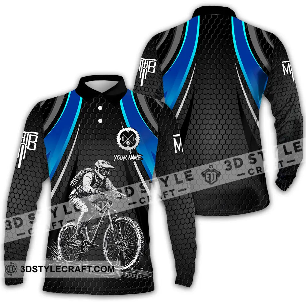 Unisex Shirt - Custom Text Mountain Bike Classic Sport Long Sleeve Polo / S T-Shirt