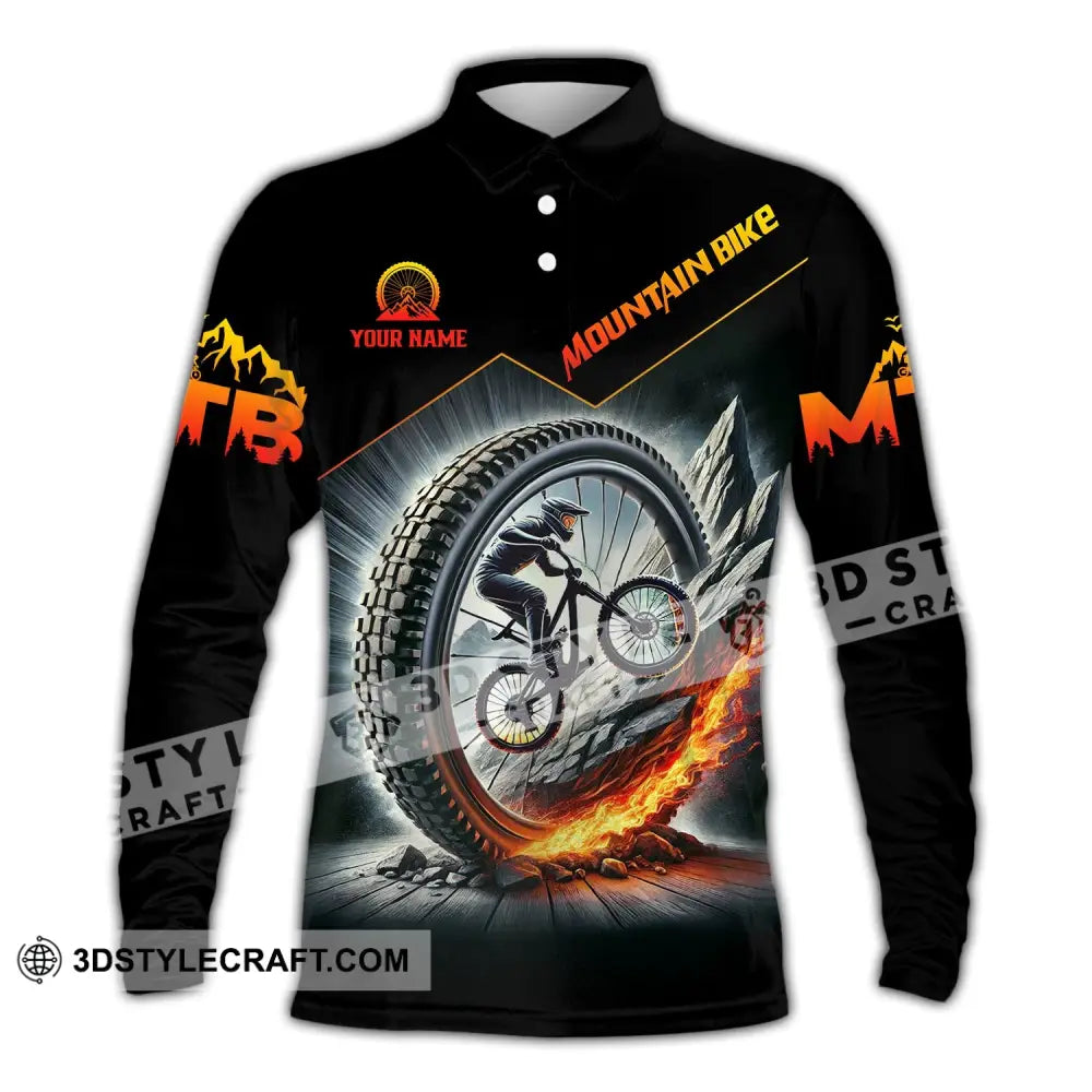 Unisex Shirt - Custom Text Mountain Bike Long Sleeve Polo / S T-Shirt