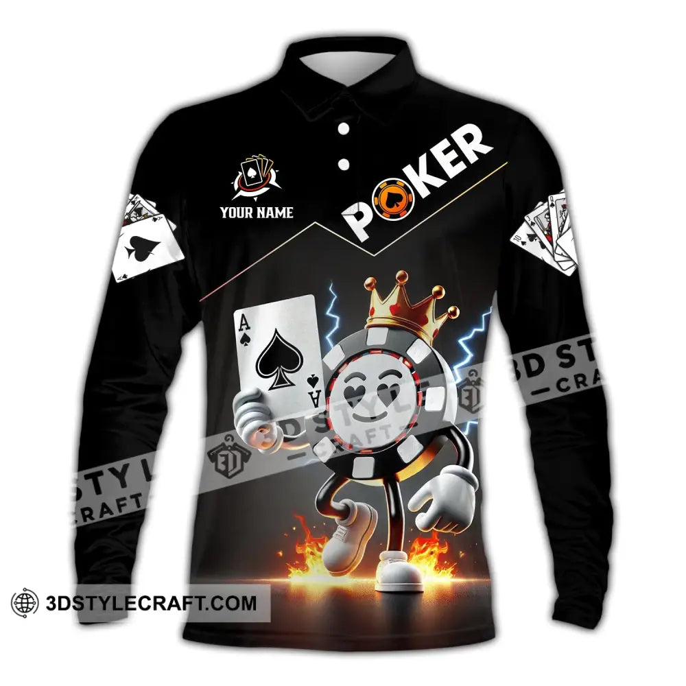 Unisex Shirt - Custom Text Poker Long Sleeve Polo / S T-Shirt