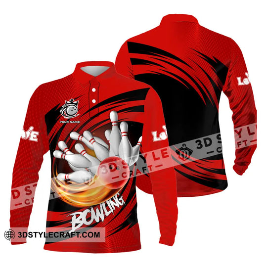 Unisex Shirt - Custom Text Red Ball Bowling Player Sport Shirt style option 3