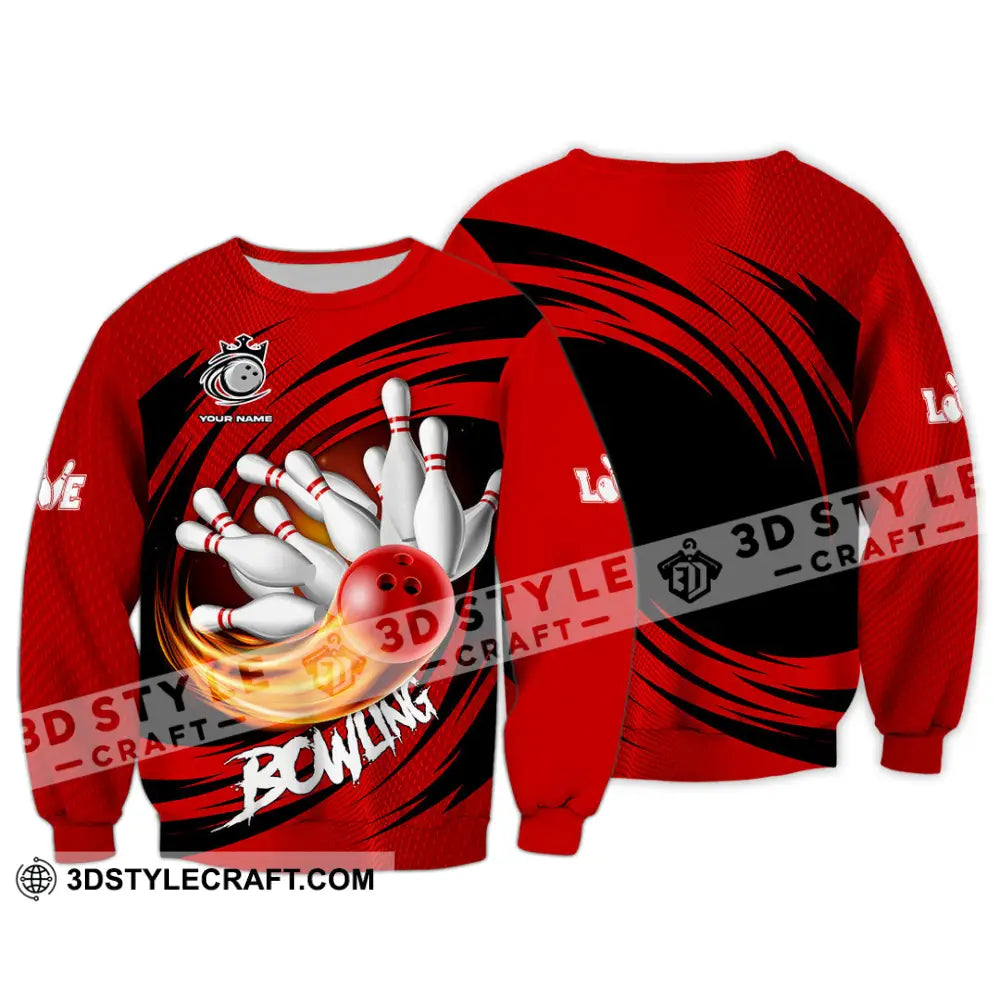 Unisex Shirt - Custom Text Red Ball Bowling Player Sport Long Sleeve / S T-Shirt